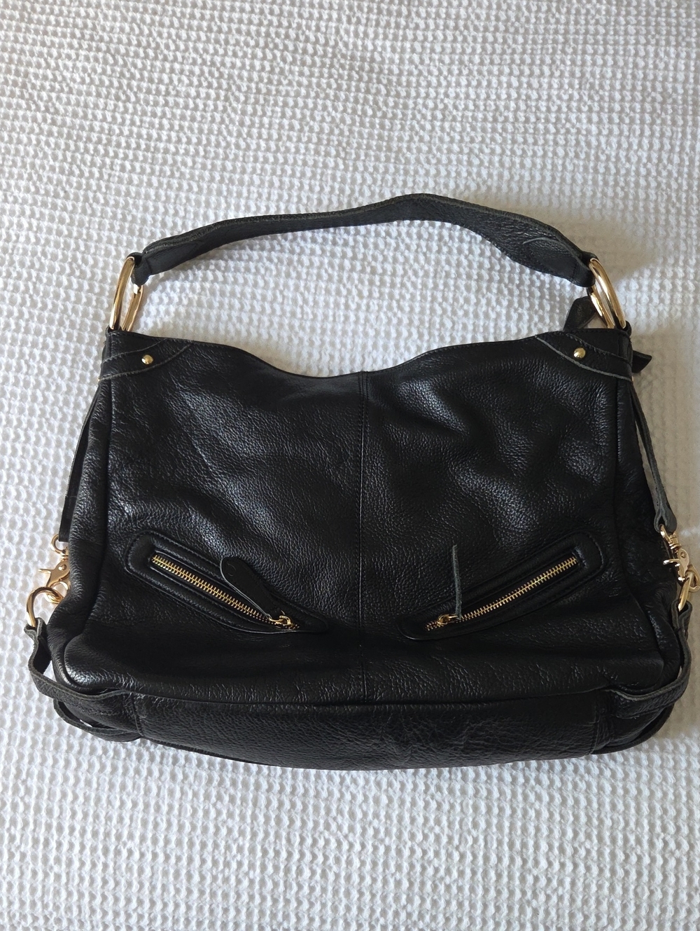 Browns Couture Black Pebbled Leather Hobo Bag Gold Hardware